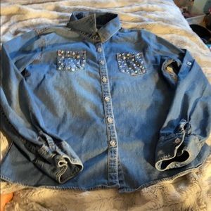 This is a cute bedazzled justice button down shirt